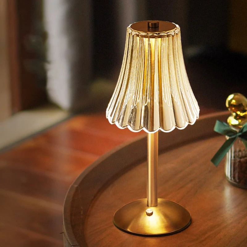 Draadloze Tafellamp Met Gouden Kristallen En Dimbare LED-Verlichting - Afbeelding 3