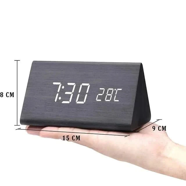 LED Wekker met Houteffect en Temperatuurweergave
